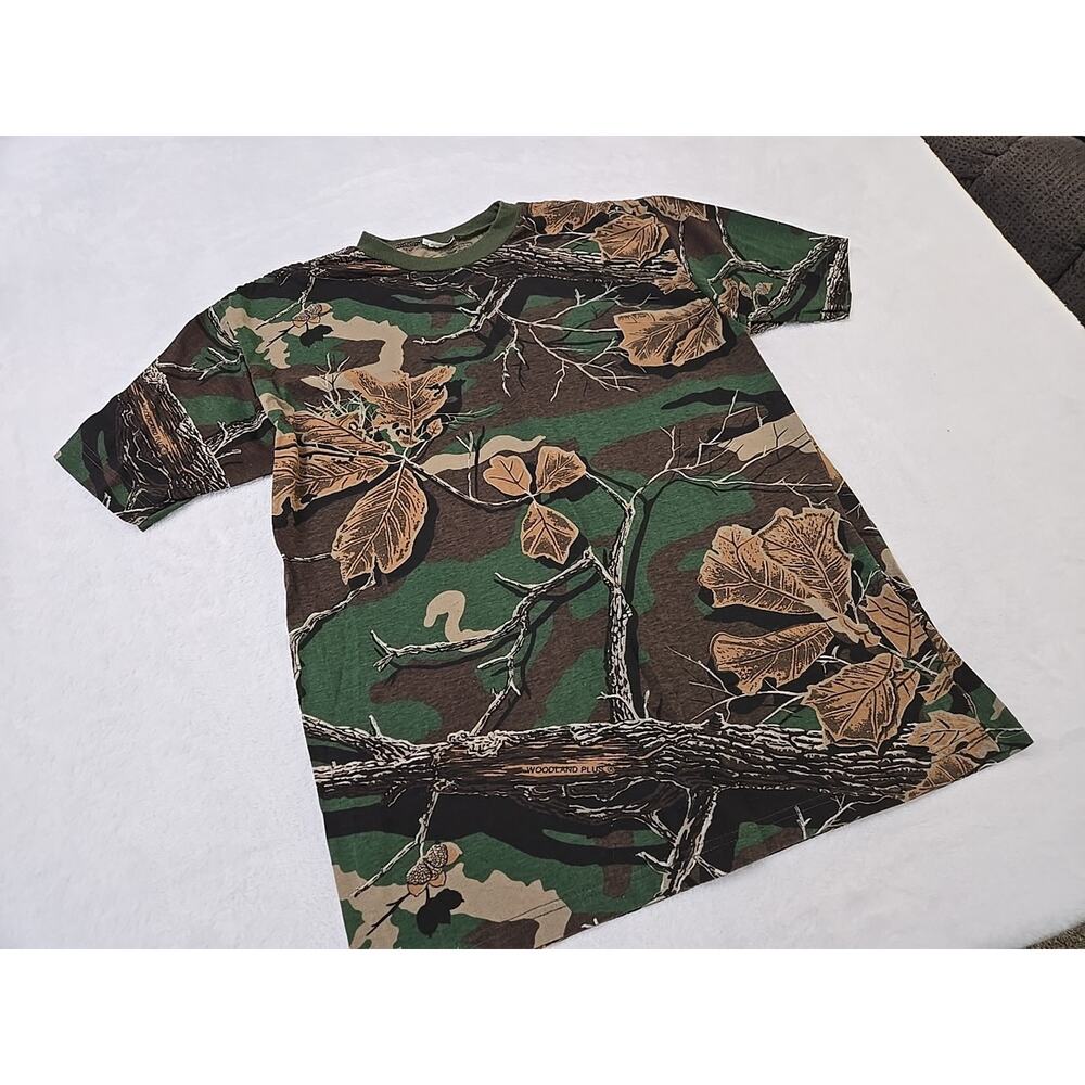 Woodland Plus Vtg 90s Mixed Camo Tshirt Mens Sz Med Gorpcore Hunting Outdoor - Picture 2 of 8